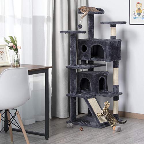 Yaheetech Árbol para Gatos Rascador Centro de Juego de Gatitos Mascotas con Plataformas de Sisal Madera para Actividades de Gato 137cm Gris Oscuro