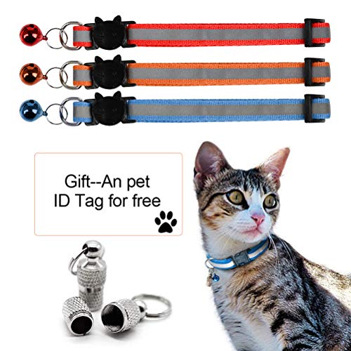 YANSHON Collar Gatos Reflectante con Campana 12PCS, Collar Reflectante Gatos Pequeño, Correa Gato con Campaña Luminoso Reflectante y Hebilla Seguro de Liberación Rápida, 8 Collares + 4 Colgantes