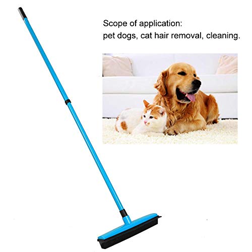 Yctze Escoba de depilación, removedor de Pieles Combinación de Escoba y Cepillo de Pelusa para Mascotas con escobilla de Goma y Mango telescópico(Azul)