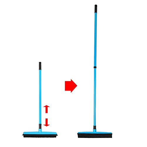 Yctze Escoba de depilación, removedor de Pieles Combinación de Escoba y Cepillo de Pelusa para Mascotas con escobilla de Goma y Mango telescópico(Azul)