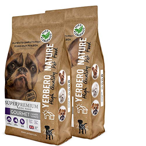 YERBERO Nature 2 uds de Gourmet salmón/boniato de 2,5 kg c/u para Perros de Razas Mini con 17% de Ahorro.
