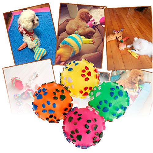 YFairy Juguete para perros – 1 unidad, juguete para mascotas pelota de goma suave huellas de pies jugar interactivas perros gatos masaje chirriante molar morder