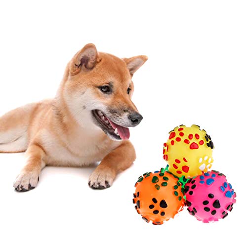 YFairy Juguete para perros – 1 unidad, juguete para mascotas pelota de goma suave huellas de pies jugar interactivas perros gatos masaje chirriante molar morder