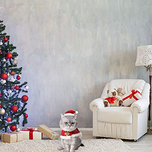 yizeda Disfraz de gato de Navidad, capa de Papá Noel, disfraz de Navidad con campanas, con un bonito sombrero de Navidad, un conjunto de dulces regalos para perros y gatitos (S)