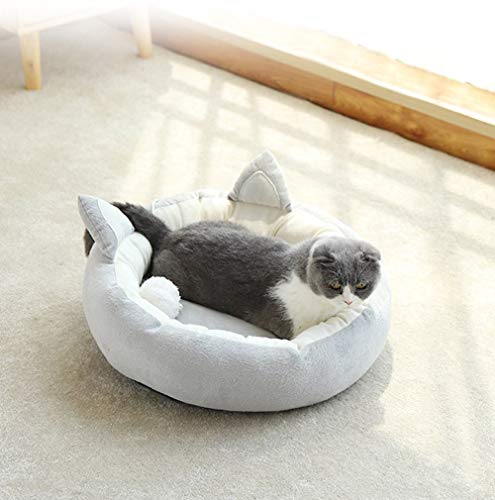 YJZQ - Cama para gato y cachorro, cama con colchón de peluche para casa caliente invierno 3D orejas de gato