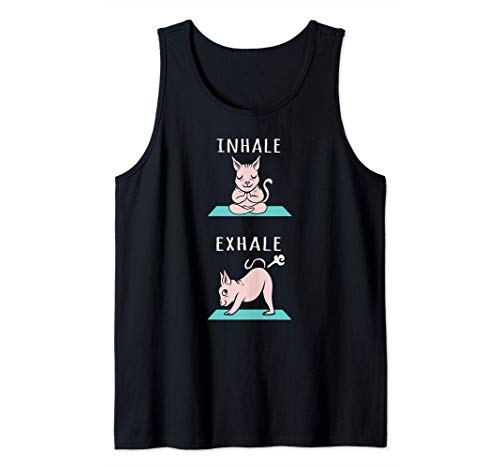 Yoga Inhale Exhale Gato Esfinge Mascota Camiseta sin Mangas