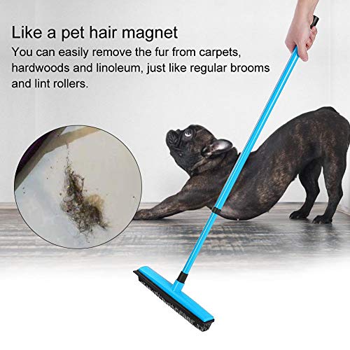 YOUTHINK Eliminador de Pelo de Perro Escoba Removedor de Pelo Eliminación de Pelo de Mascota Combinación de Cepillo de Escoba y Pelusa con Escobilla de Goma y Mango Telescópico(Azul)