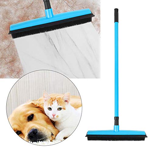 YOUTHINK Eliminador de Pelo de Perro Escoba Removedor de Pelo Eliminación de Pelo de Mascota Combinación de Cepillo de Escoba y Pelusa con Escobilla de Goma y Mango Telescópico(Azul)