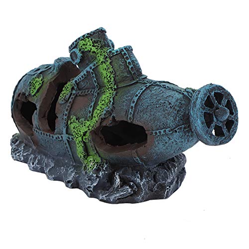 YOUTHINK Submarino Hundido Decoraciones de Acuarios Acuario de Resina Simulación Artificial Naufragio Realista Plantas de Agua Reptiles Escondite de la Casa Pecera Accesorio