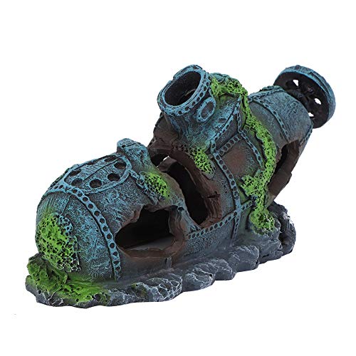 YOUTHINK Submarino Hundido Decoraciones de Acuarios Acuario de Resina Simulación Artificial Naufragio Realista Plantas de Agua Reptiles Escondite de la Casa Pecera Accesorio