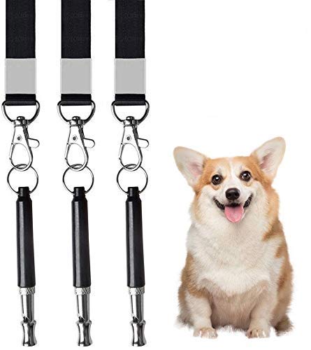 Yuanzi - Silbato de Perro, Silbato ultrasónico para Perro, Gato y Animales, con Correa (3 Paquetes, Negro)
