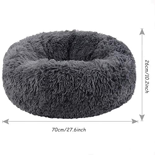 YUPPIE TONE Cama para mascotas y gatos, mullida/cama para perros, de invierno, suave, cálida, redonda, para perro, gato, lavable, color gris oscuro, 70 cm
