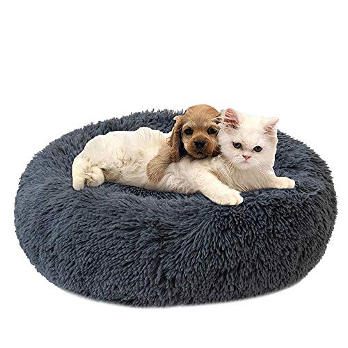 YUPPIE TONE Cama para mascotas y gatos, mullida/cama para perros, de invierno, suave, cálida, redonda, para perro, gato, lavable, color gris oscuro, 70 cm