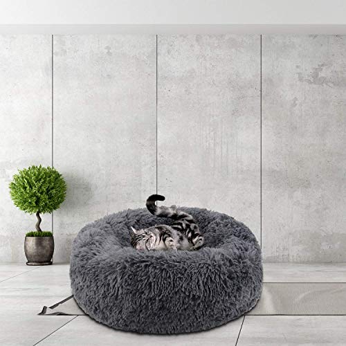 YUPPIE TONE Cama para mascotas y gatos, mullida/cama para perros, de invierno, suave, cálida, redonda, para perro, gato, lavable, color gris oscuro, 70 cm