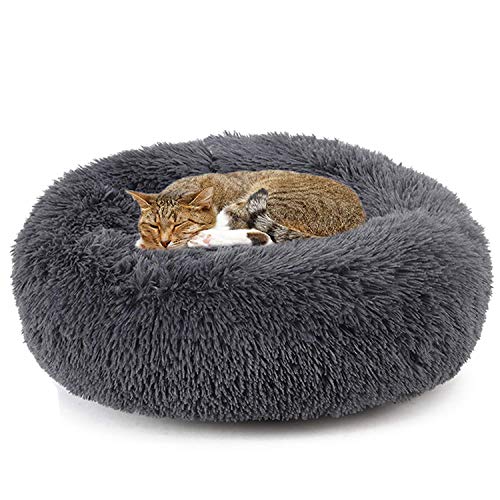 YUPPIE TONE Cama para mascotas y gatos, mullida/cama para perros, de invierno, suave, cálida, redonda, para perro, gato, lavable, color gris oscuro, 70 cm