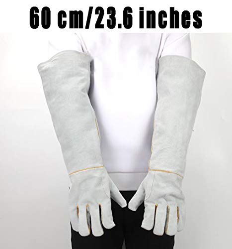 Yx-outdoor Guantes Anti-mordidas, para Perro Gato ratón Otras Mascotas Anti-Rayado Espesar y alargar Piel de Vaca, Guantes Protectores Resistentes a mordeduras, Blanco