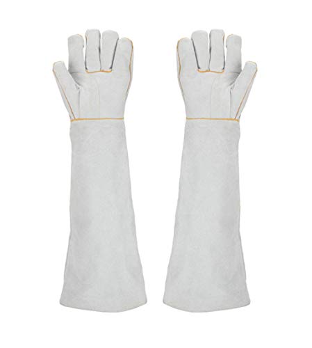 Yx-outdoor Guantes Anti-mordidas, para Perro Gato ratón Otras Mascotas Anti-Rayado Espesar y alargar Piel de Vaca, Guantes Protectores Resistentes a mordeduras, Blanco