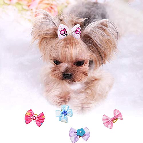 yyuezhi Lazos para el Pelo de Perro Mascota Adorable Flor de Arcos de Pelo de Perro Lazos para el Pelo de Perros Pequeños con Bandas de Goma Arcos de Pelo de Perro 20 Pcs