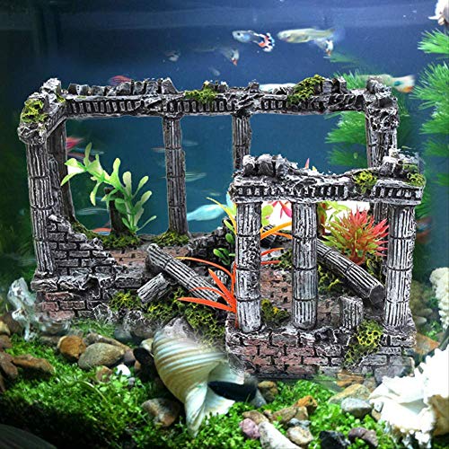 ZAAQ Decoración de Acuario Adorno Palacio Artificial Ruinas Pecera Antigua Columna Romana Castillo Europeo Ornamento Reptil Caja Paisaje