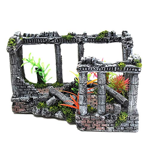 ZAAQ Decoración de Acuario Adorno Palacio Artificial Ruinas Pecera Antigua Columna Romana Castillo Europeo Ornamento Reptil Caja Paisaje
