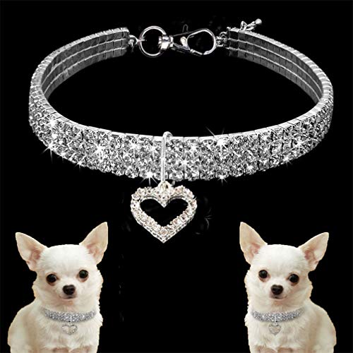 Zeagro Collar para mascota, cachorro, gato, collar elástico con diamantes de imitación, collar para gatos pequeños (S-blanco)