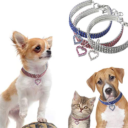Zeagro Collar para mascota, cachorro, gato, collar elástico con diamantes de imitación, collar para gatos pequeños (S-blanco)