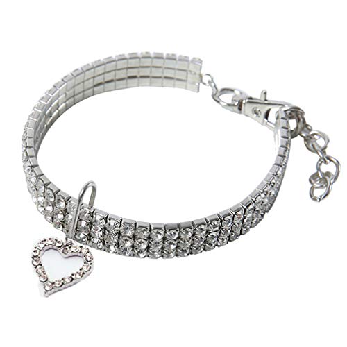 Zeagro Collar para mascota, cachorro, gato, collar elástico con diamantes de imitación, collar para gatos pequeños (S-blanco)