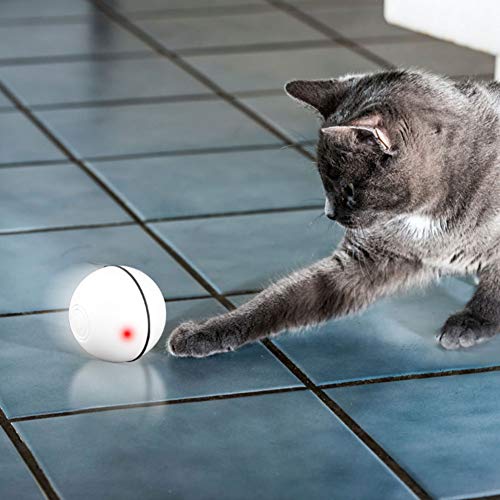 Zerodis Juguetes interactivos para Gatos Pelota de Bola rodante automática Juguetes ABS Carga USB Luz Brillante LED Inteligente Jugar Pelota para Gato Mascota(Blanco)