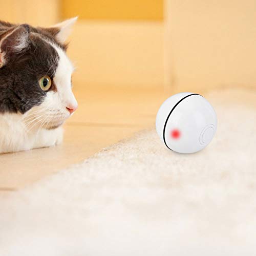 Zerodis Juguetes interactivos para Gatos Pelota de Bola rodante automática Juguetes ABS Carga USB Luz Brillante LED Inteligente Jugar Pelota para Gato Mascota(Blanco)
