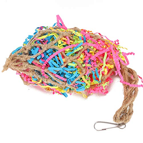 Zerodis Papel Colorido Mordisco Juguete para Picar No tóxico inofensivo Papeles triturados Bolsa de Malla cepillada para pájaros Loros Colgantes Mordiendo Mordiendo
