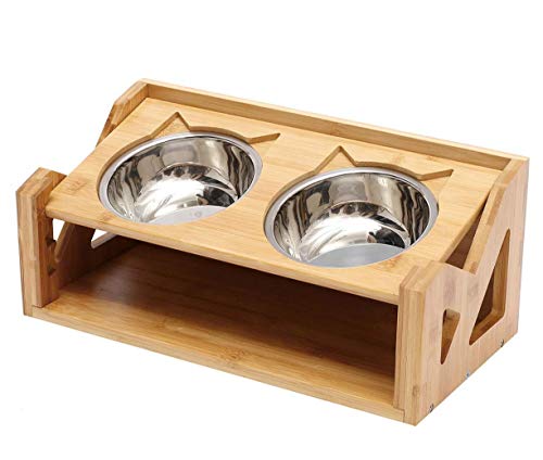 ZHHAOXINPA Cuenco para Mascotas, Mesa De Comedor para Gatos Cuencos para Gatos con Soporte De Madera Mesa De Comedor para Mascotas Cuencos para Mascotas para Gatos, Ajustable, Double Bowls