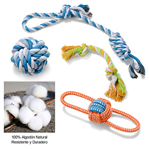 ZITFRI 12 Pack Juguetes para Perros Duradero y Masticable Juguetes para Perros Pequeño Medio, Grande, Mordedor Perros Juguete Interactivo para Perros Accesorios para su Buena Salud- Algodón Natural