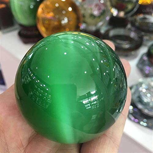 Zjd Estilos múltiples Grava RARA Natural de Cuarzo Natural del Gato de Ojos Verdes Cura cristalina Esfera de la Bola 60mm + Stand 5AAA Decoración hogareña (Size : 10cm)