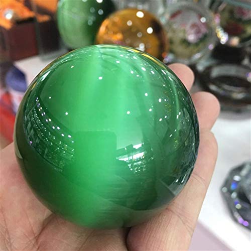 Zjd Estilos múltiples Grava RARA Natural de Cuarzo Natural del Gato de Ojos Verdes Cura cristalina Esfera de la Bola 60mm + Stand 5AAA Decoración hogareña (Size : 10cm)