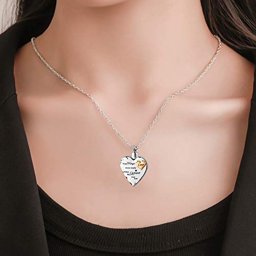 ZKZDSL Collar Conmemorativo De Cenizas,Collar De Urna De 2 Piezas para Abuela Amada, Tus Alas Estaban Listas Pero Mi Corazón No, Joyería Colgante De Recuerdo De Cremación con Kit De Relleno