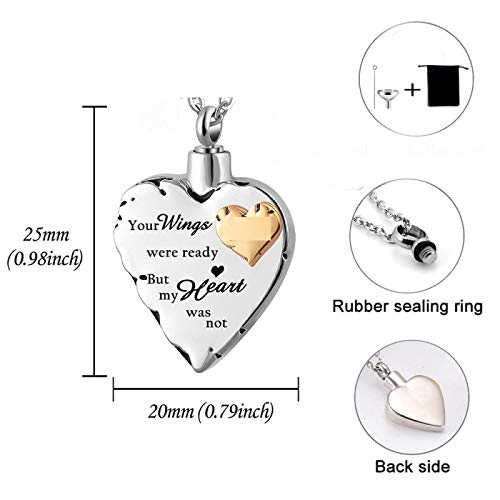 ZKZDSL Collar Conmemorativo De Cenizas,Collar De Urna De 2 Piezas para Abuela Amada, Tus Alas Estaban Listas Pero Mi Corazón No, Joyería Colgante De Recuerdo De Cremación con Kit De Relleno