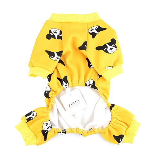 ZUNEA Pijama para Perro Pequeño Abrigo de Algodón Suave Ropa de Dormir con piernas Invierno Cálido para Mascotas Gatos Mono Adorable Sonrisa Estampado Cachorros Pijama Trajes Amarillo S