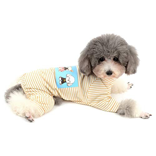 Zunea Pijamas para perros pequeños de rayas camisa Pijama con piernas de algodón suave para cachorro, traje de dormir para mascotas, mono para gatos, pijama para perros, niña niño amarillo XL