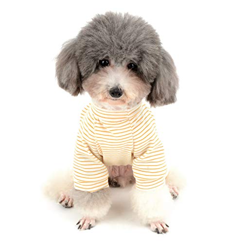 Zunea Pijamas para perros pequeños de rayas camisa Pijama con piernas de algodón suave para cachorro, traje de dormir para mascotas, mono para gatos, pijama para perros, niña niño amarillo XL
