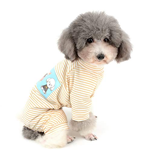 Zunea Pijamas para perros pequeños de rayas camisa Pijama con piernas de algodón suave para cachorro, traje de dormir para mascotas, mono para gatos, pijama para perros, niña niño amarillo XL