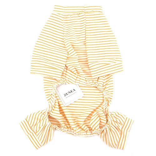 Zunea Pijamas para perros pequeños de rayas camisa Pijama con piernas de algodón suave para cachorro, traje de dormir para mascotas, mono para gatos, pijama para perros, niña niño amarillo XL