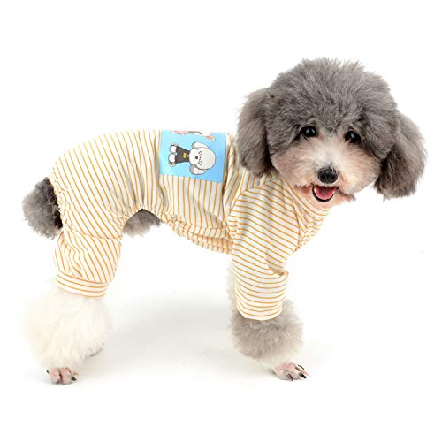 Zunea Pijamas para perros pequeños de rayas camisa Pijama con piernas de algodón suave para cachorro, traje de dormir para mascotas, mono para gatos, pijama para perros, niña niño amarillo XL