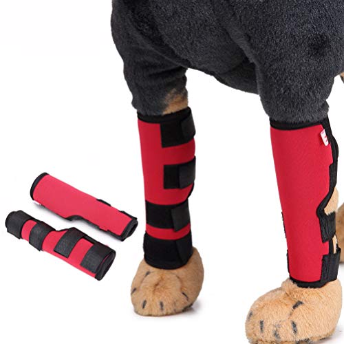 ZUNEA Protector de Pierna Trasera para Perro Canino Paquete de 2 Protectores de Envoltura de Pierna Trasera Apoyo Adicional Manga de Compresión para Lesiones de Heridas y Esguinces de Artritis Rojo M