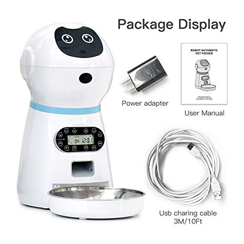 ZYEZI Alimentador automático para mascotas, diseño de robot, placa de comida de acero inoxidable con pantalla LCD, cuantificación programada alimentador inteligente para gatos y perros