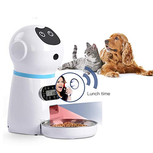 ZYEZI Alimentador automático para mascotas, diseño de robot, placa de comida de acero inoxidable con pantalla LCD, cuantificación programada alimentador inteligente para gatos y perros