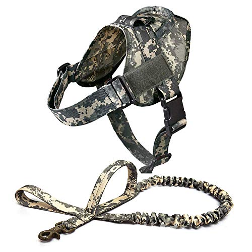 ZYYC Arnés para Perros K9 Caminar Nylon Ajustable Collar de Perro para Mascotas Chaleco Bungee Correa para Perros Arnés para Perros pequeños y Grandes Pastor alemán-ACU Arnés Leash_L.