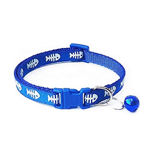 ZYYC Collar de Gato Ajustable Lindo Estampado de Espina de Pescado Breakaway Nylon Pet Puppy Dog Gatito Collar de Gato con Campanas 19-32cm 1.0cm-Azul