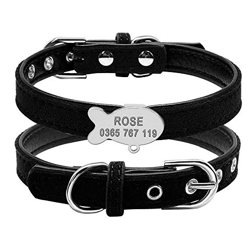ZYYC Collar de Gato Personalizado Cachorro Personalizado Perros pequeños Collares de identificación Nombre Grabado Número de teléfono Grabado Gratis para Chihuahua XXS XS S-Black_S