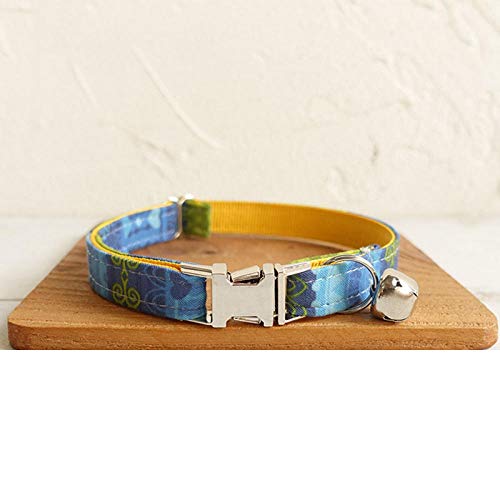 ZYYC Nombre Personalizado del Collar del Gato con Bell Yorshire Kitten Chihuahua Collares Patrón Floral Ajustable Grabado Etiqueta de identificación Placa de identificación-B_S Cuello 16-26cm