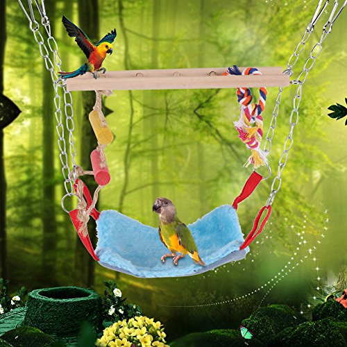 Zyyini Pájaro Swing Toy, 3 Colores multifuncionales Mascotas Escalera oscilante Accesorios de Cama Decoración Colgante para Mascotas pequeñas Aves(Azul)
